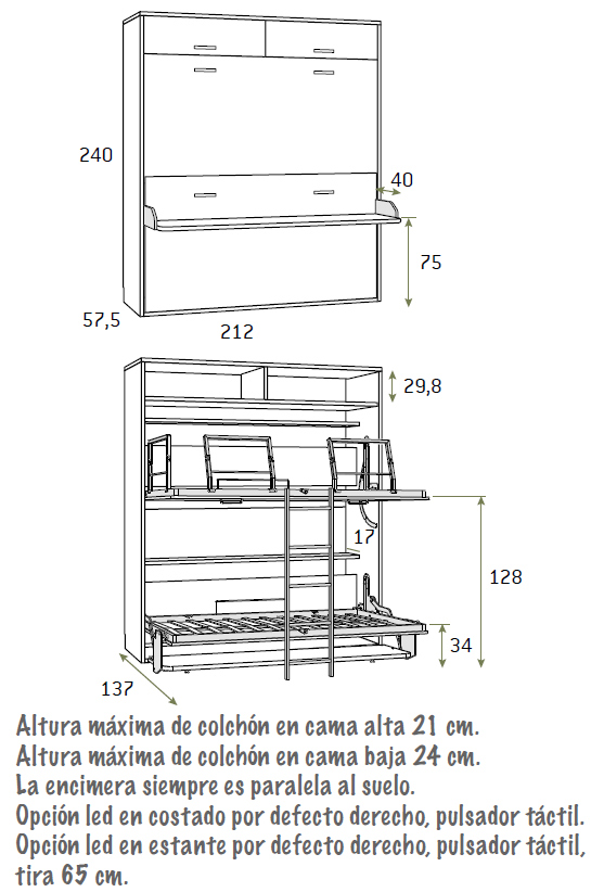 cama abatible horizontal doble 